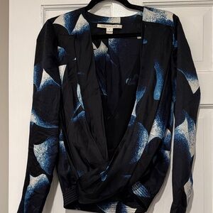 Diane Von Furstenberg Black and Blue Artistic Blouse